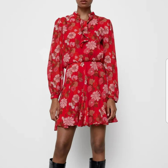 Zara Dresses & Skirts - Zara Red Floral Print Dress